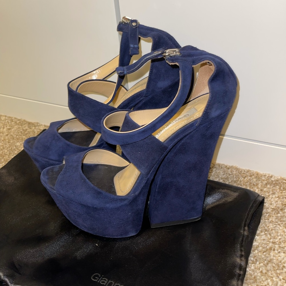 Gianmarco Lorenzi blue suede high , sexy shoes !